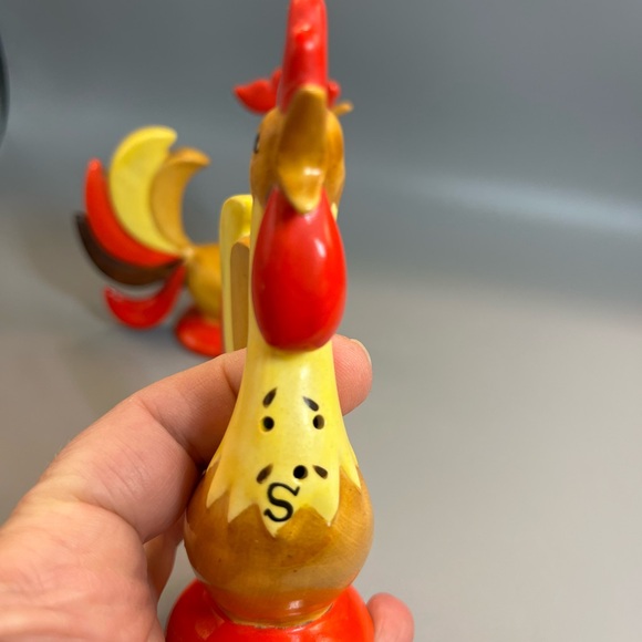 1960 Vintage Holt Howard Colorful Roosters Salt & Pepper Shakers W Stoppers - Picture 7 of 12